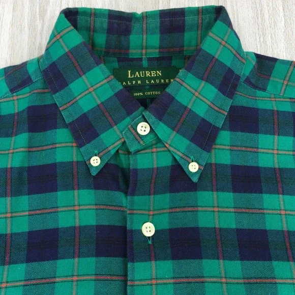 Lauren Ralph Lauren Button Shirt Men's Long‎ Sleeve Plaid Green Size: Medium - Picture 2 of 6